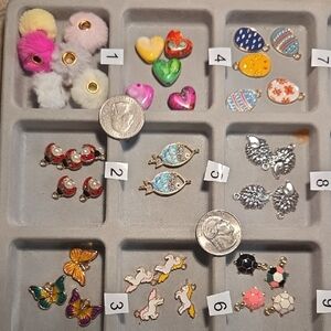 Fun Bunch 002  Colorful Craft Beads and Charms Set.  9 Squares Charms and Beads